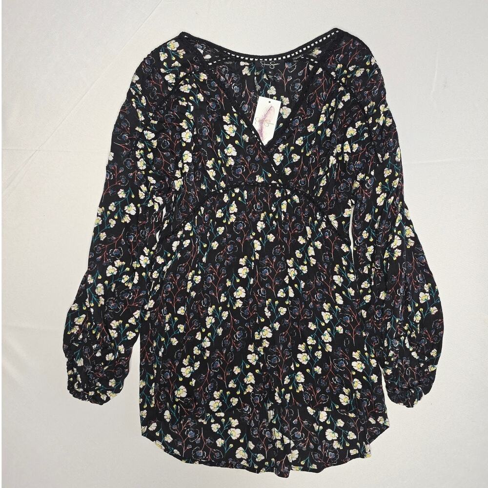 Jessica Simpson floral crochet babydoll blouse Size M